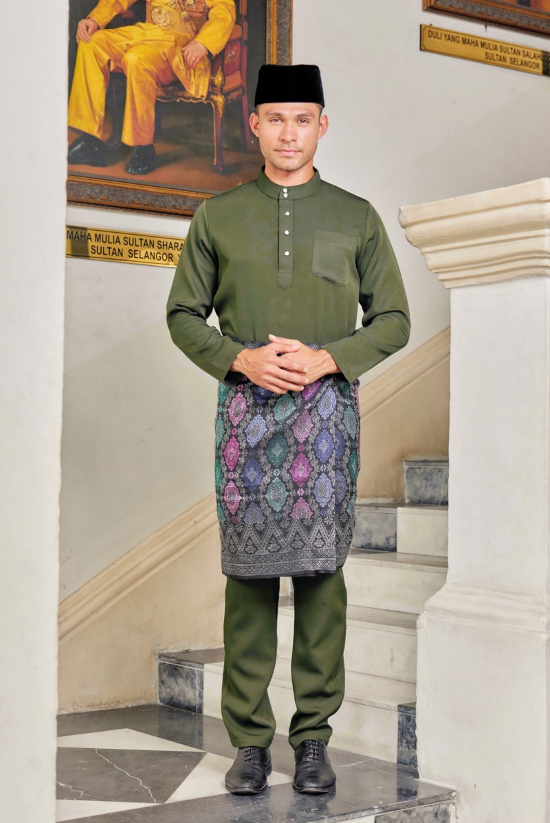 (Slim Fit) Baju Melayu Juma In Army Green