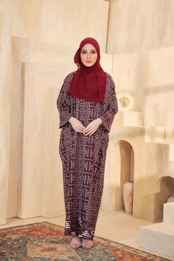 KAFTAN MEEDINA PRINTED - BURNT MAROON